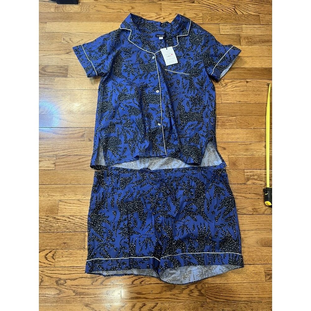 NWT Stevie Howell Womens 100% Cotton Pajama Set, Large (Fits Larger) Otomi Blue